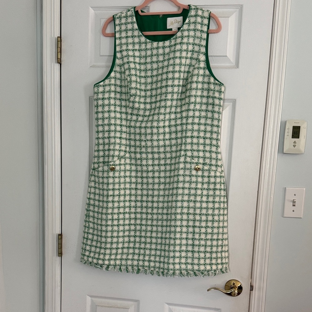 Lilly Pulitzer Green and White Sleeveless Boucle shift Dress